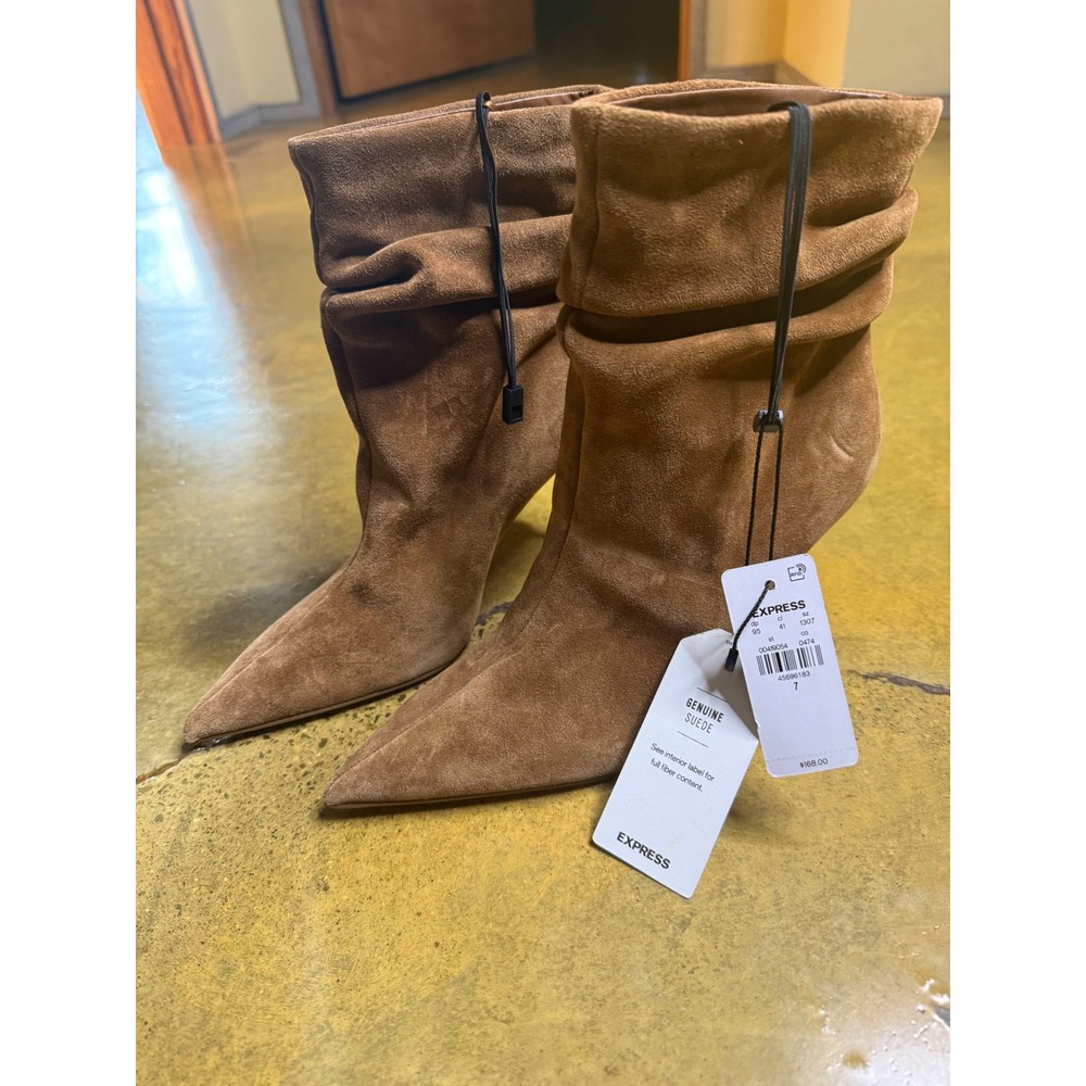 NWT 100% Genuine Suede Pointed Toe Stiletto Heel Slouch Boots Women 7 $158 - Picture 5 of 8